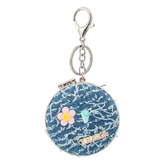 Denim Compact Mirror Keychain, Round Portable Makeup Mirror with Cute Flower Design, 95% High Clarity Folding Pocket Mirror for Women, Girls, Travel, Purse, Bag Charm(75*75mm)