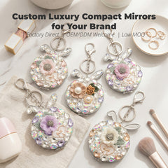 Rhinestone Bunny Compact Mirror Keychain, Flower Decor, Double-Sided Portable Folding Makeup Mirror, 95% High-Definition Reflection, for Girls, Travel, Daily Touch-Ups & Gifts