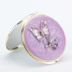 Epoxy Resin Rhinestone Butterfly Compact Mirror - Luxury Round Gold Metal Double-Sided Folding Pocket Vanity Mirror with HD Magnifying Glass for Purse, Travel & Gifts 🦋✨
