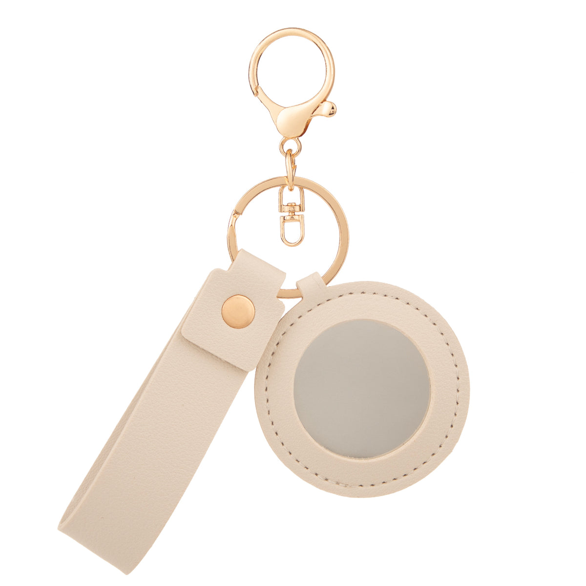 Mini Round PU Leather Compact Mirror Keychain - Multi-Color Cute HD Single-Sided Swivel Folding Travel Pocket Mirror