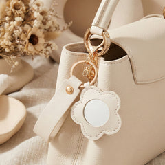 Small Flower-Shaped PU Leather Compact Mirror Keychain - Multi-Color Cute HD Swivel Folding Double-Sided Travel Mirror