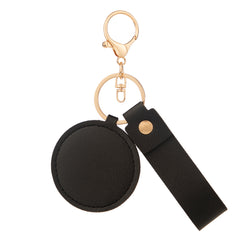 Mini Round PU Leather Compact Mirror Keychain - Multi-Color Cute HD Single-Sided Swivel Folding Travel Pocket Mirror