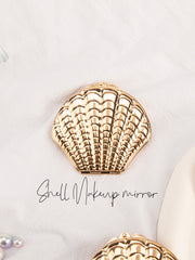 Vintage Seashell Metal Compact Mirror, 3D Scallop Shell Double-Sided Folding Pocket Mirror with HD Glass