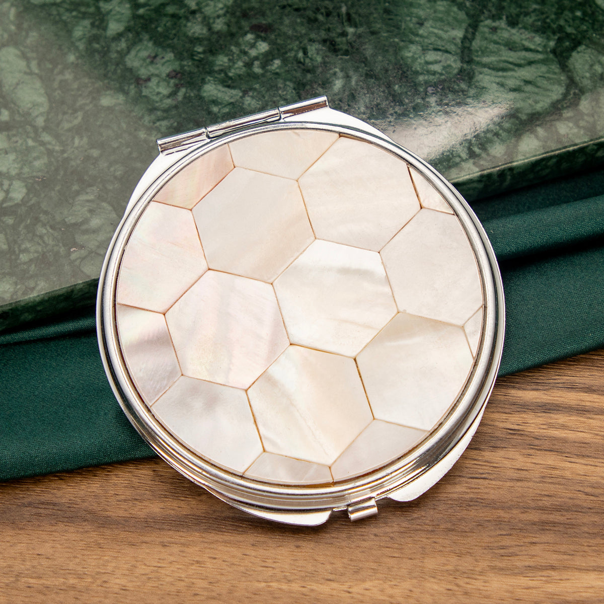 Natural Mother of Pearl Inlay Handheld Double-sided Makeup Compact Mirror 60*60mm, Portable, Eco-friendly, for Travel, Office - Perfect Gift for Women