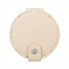 PU Leather Round Compact Mirror with Snap Button Closure - Multi-Color Cute Double-Sided Folding Travel Mirror