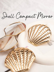 Vintage Seashell Metal Compact Mirror, 3D Scallop Shell Double-Sided Folding Pocket Mirror with HD Glass