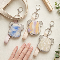 Cute Dog Head Pearl Swirl Acetate Compact Mirror Keychain with Leather Wrist Strap, Double-Sided Folding Makeup Mirror with 95% High Reflectivity Lens, Portable Pocket Mirror for Purse & Travel, Sweet Gift for Women & Teen Girls