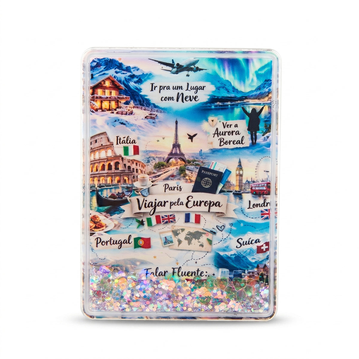 Custom travel souvenir shaker fridge magnet 62x85mm front view