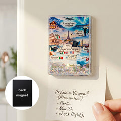 Travel shaker fridge magnet on refrigerator with magnetic back inset