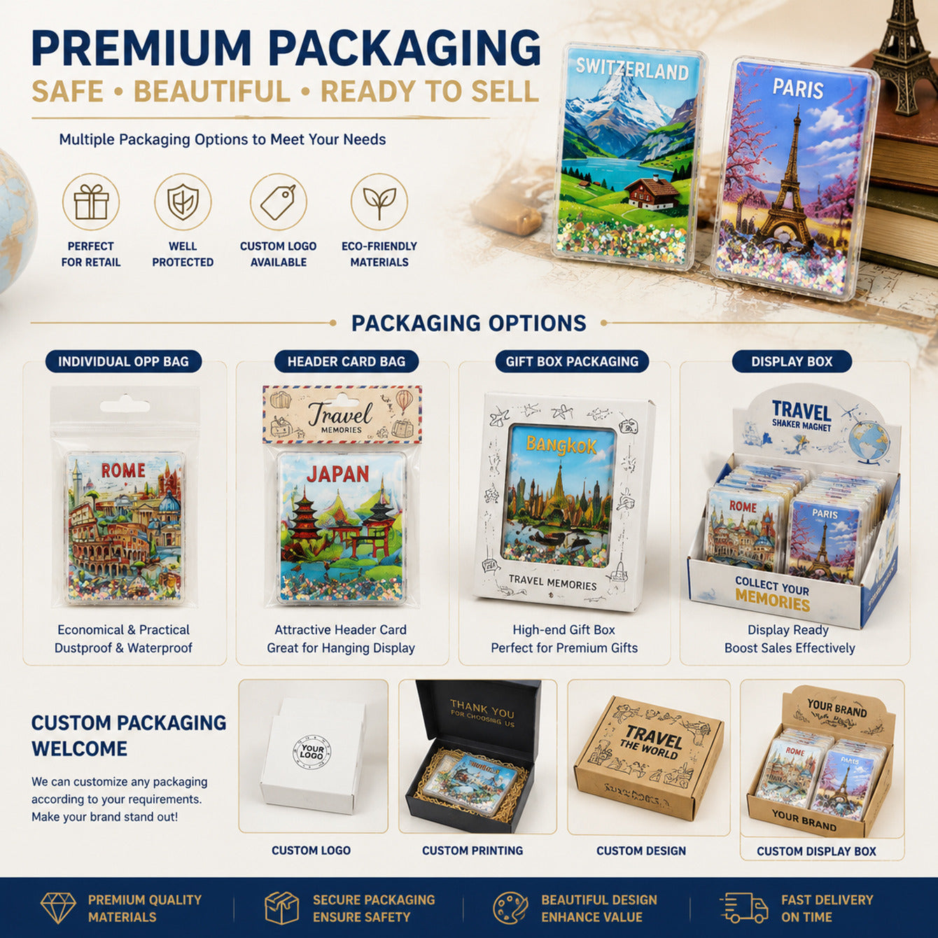 Custom shaker fridge magnet packaging options