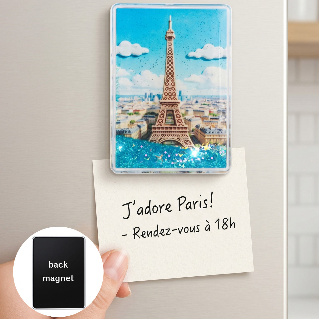 Pastel blue Paris travel shaker fridge magnet CZ-FM-AC-000008