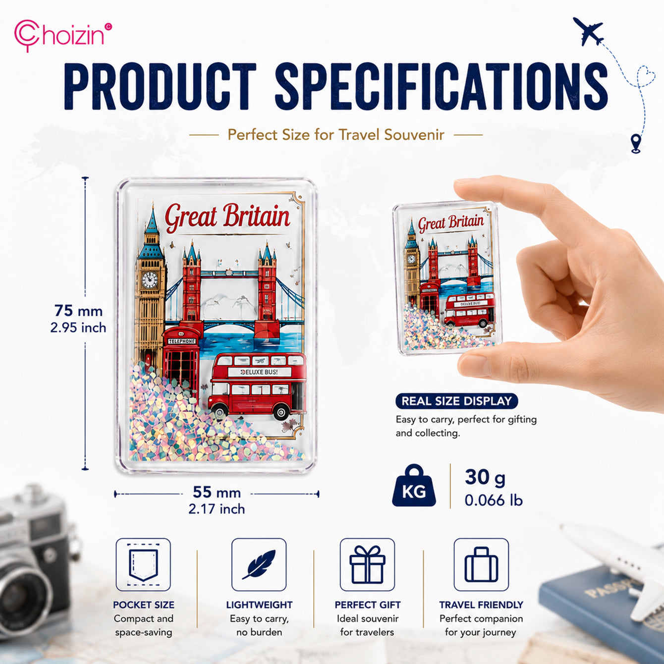 Liquid glitter fridge magnet specifications 55x75mm 30g