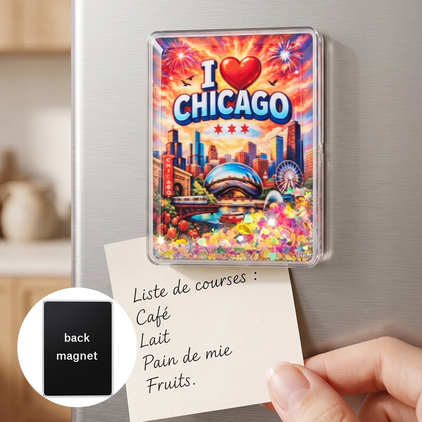 Liquid glitter shaker fridge magnet CZ-FM-AC-000022