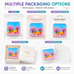 Square liquid glitter fridge magnet packaging options