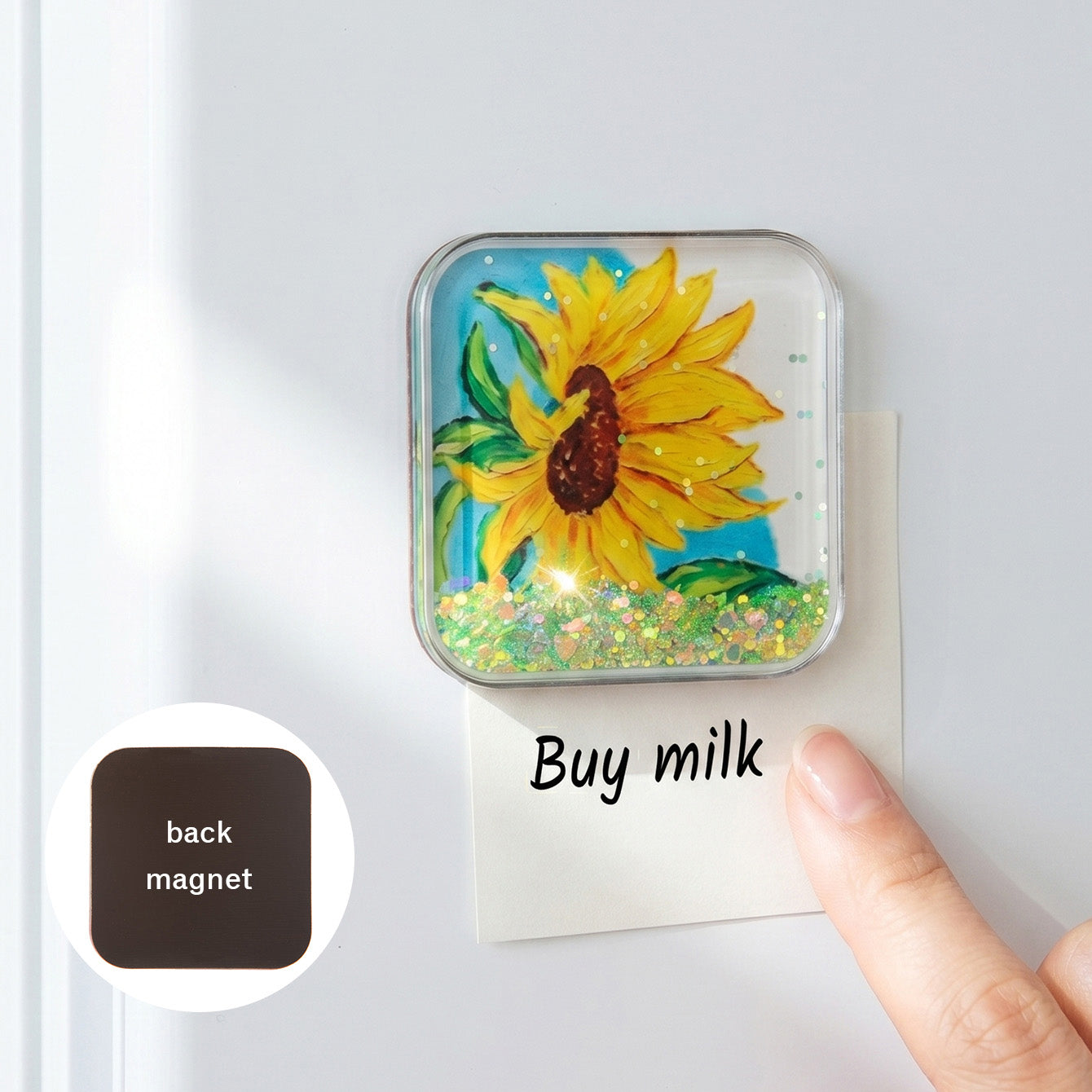 Square liquid glitter shaker fridge magnet CZ-FM-AC-000034