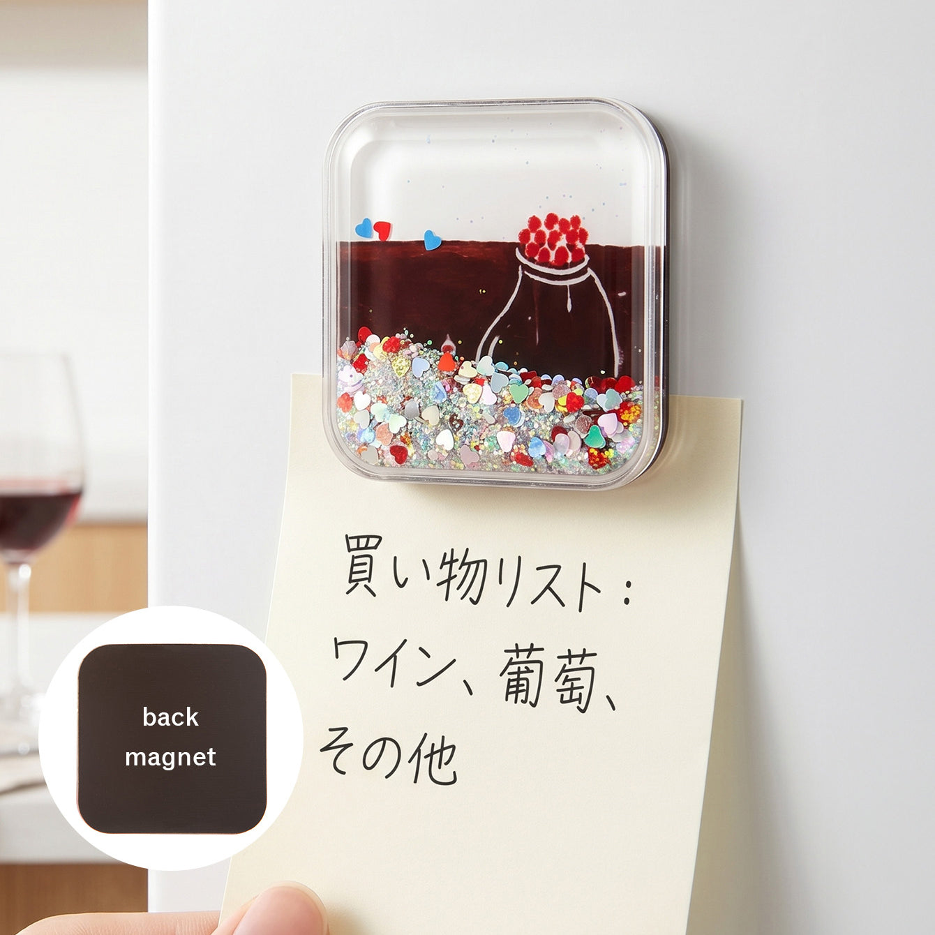 Square liquid glitter shaker fridge magnet CZ-FM-AC-000035
