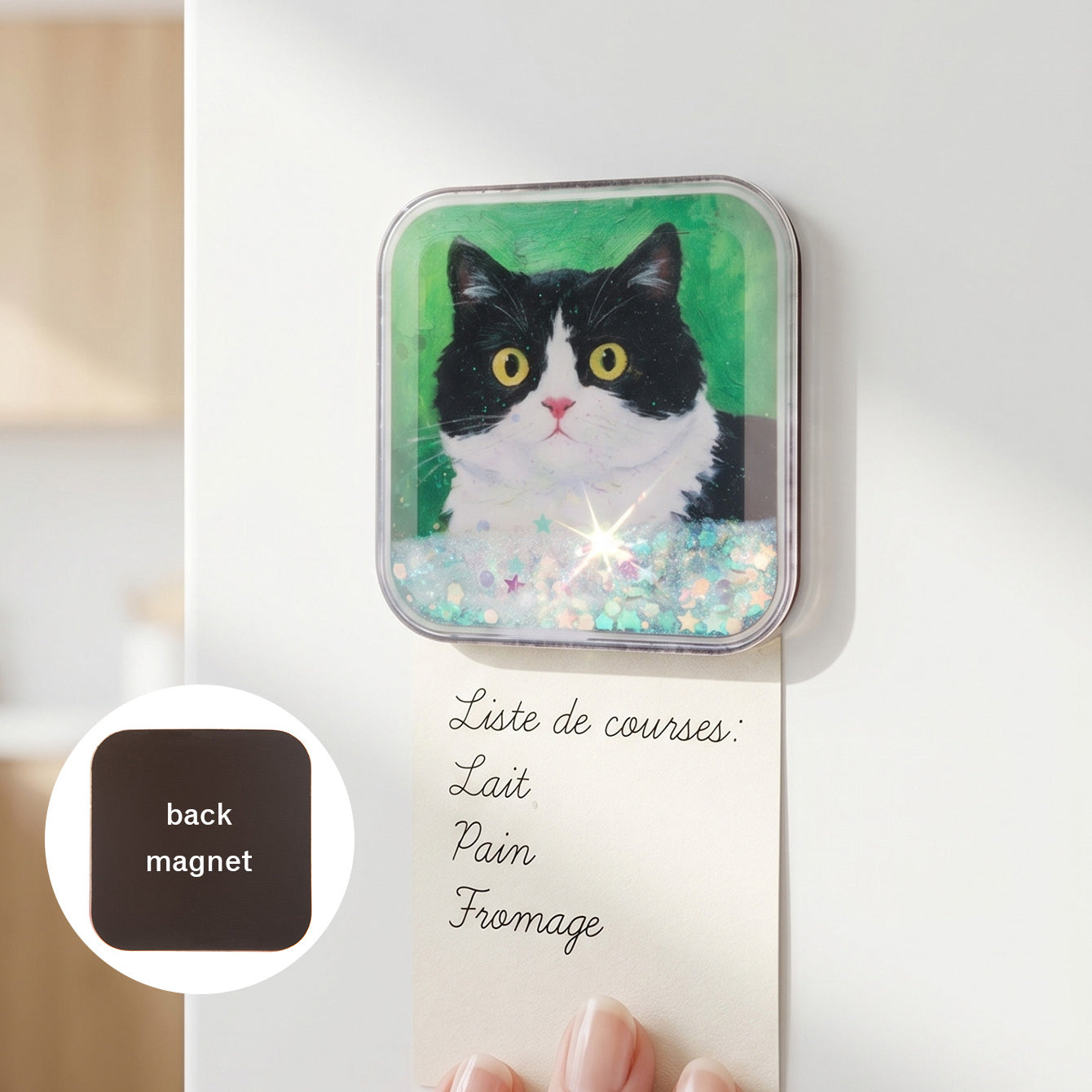 Square liquid glitter shaker fridge magnet CZ-FM-AC-000036