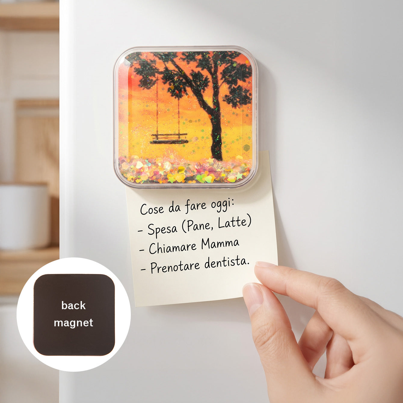 Square liquid glitter shaker fridge magnet CZ-FM-AC-000037