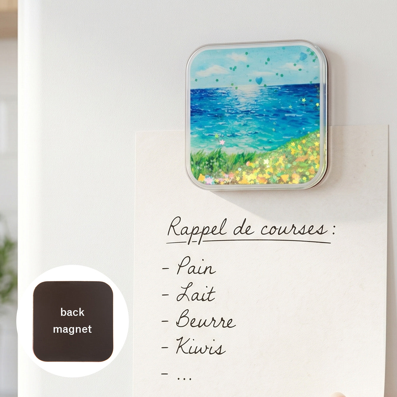 Square liquid glitter shaker fridge magnet CZ-FM-AC-000038