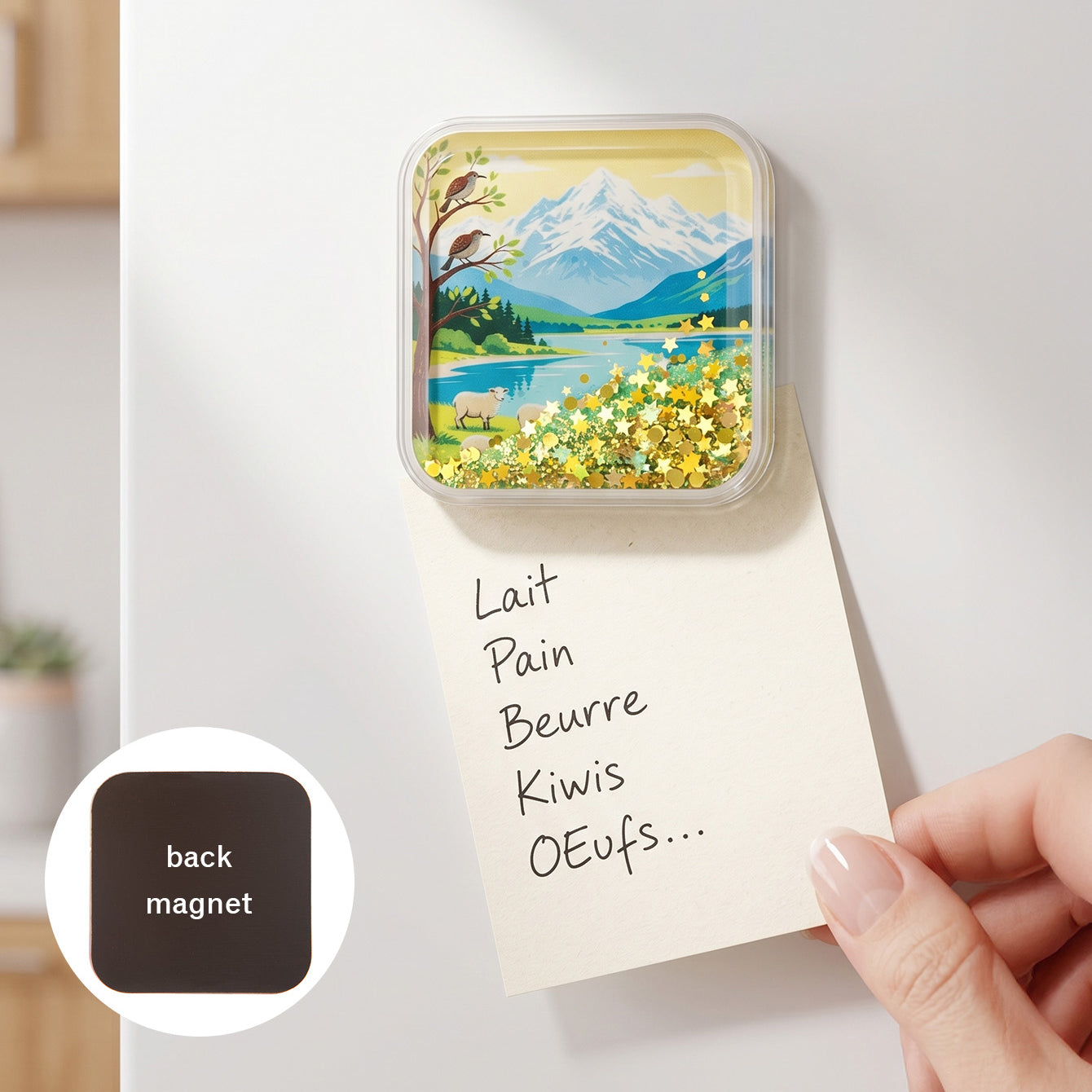 Square liquid glitter shaker fridge magnet CZ-FM-AC-000039