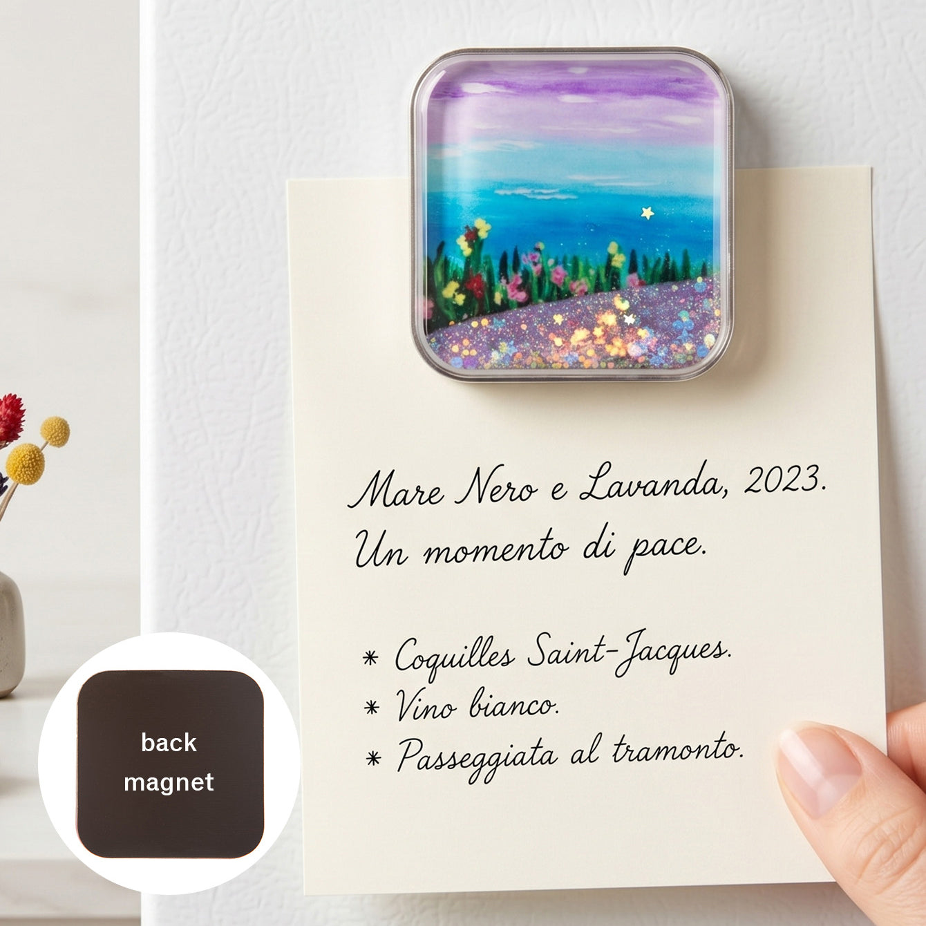 Square liquid glitter shaker fridge magnet CZ-FM-AC-000040