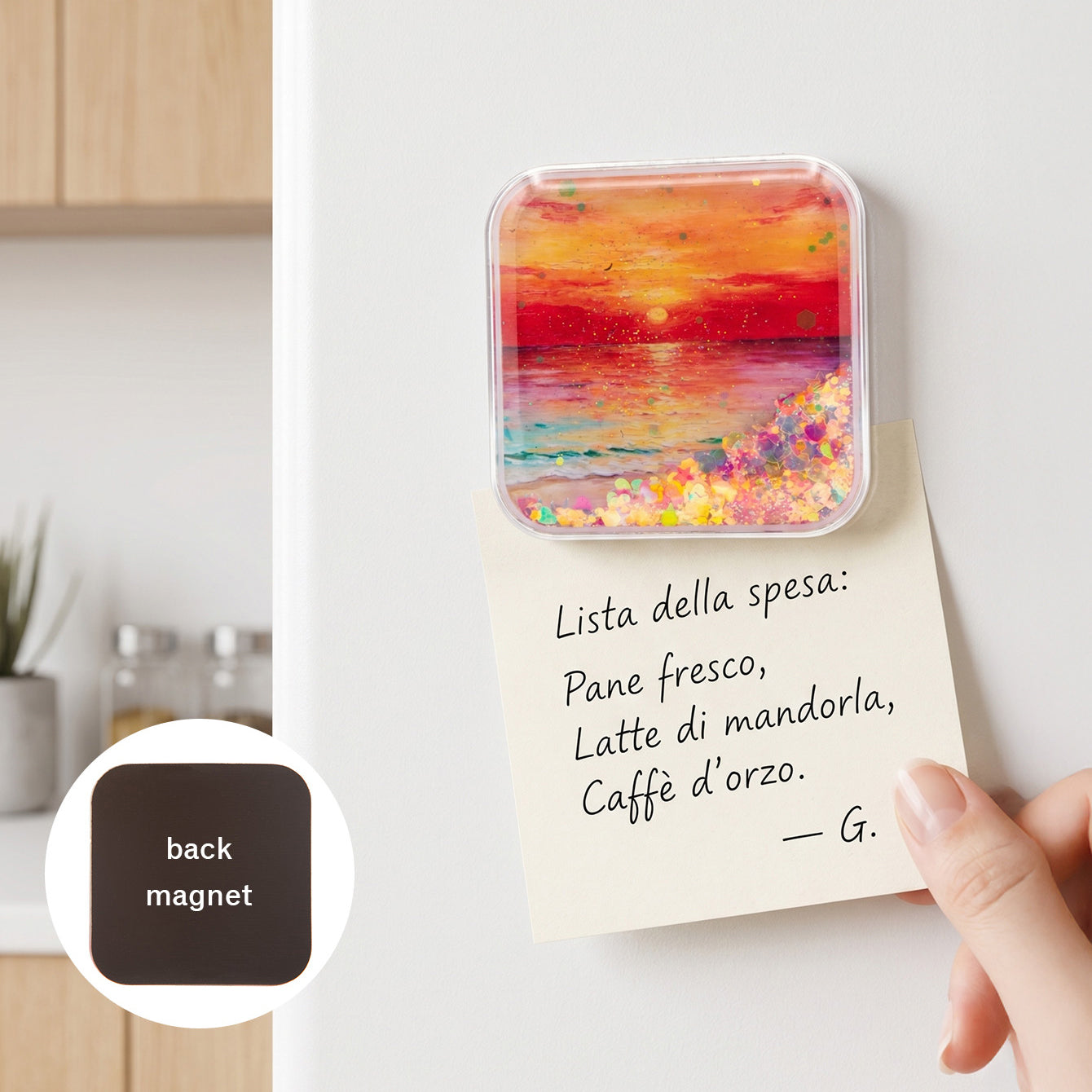 Square liquid glitter shaker fridge magnet CZ-FM-AC-000041