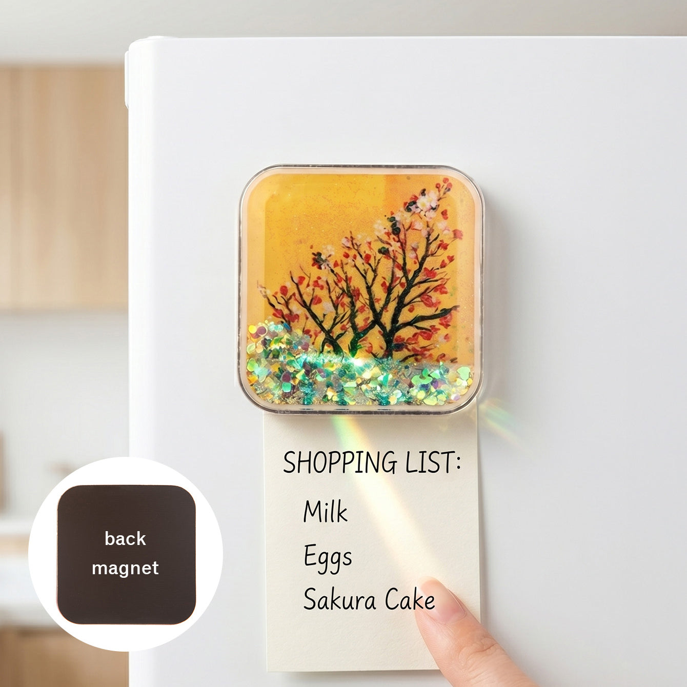 Square liquid glitter shaker fridge magnet CZ-FM-AC-000042