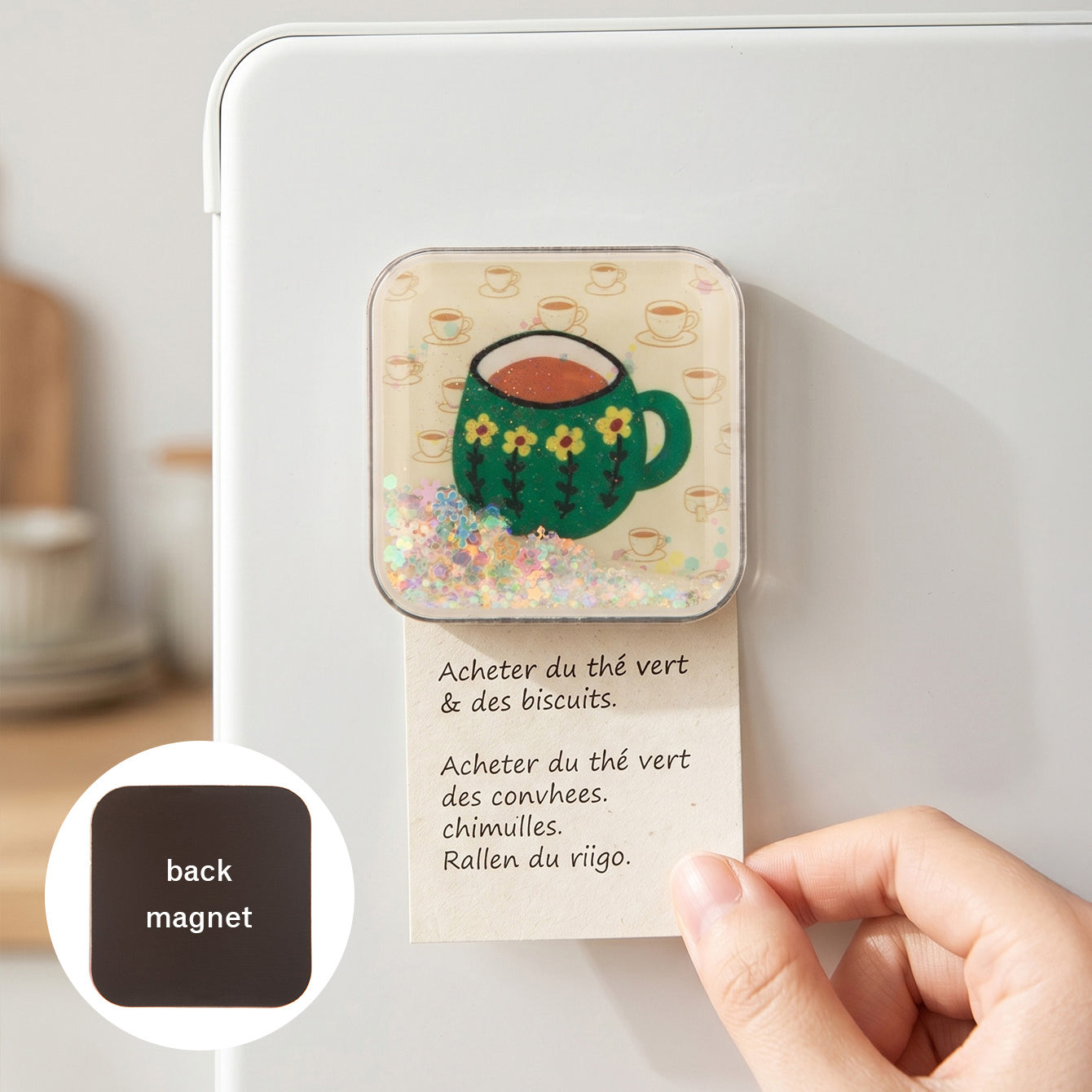 Square liquid glitter shaker fridge magnet CZ-FM-AC-000043