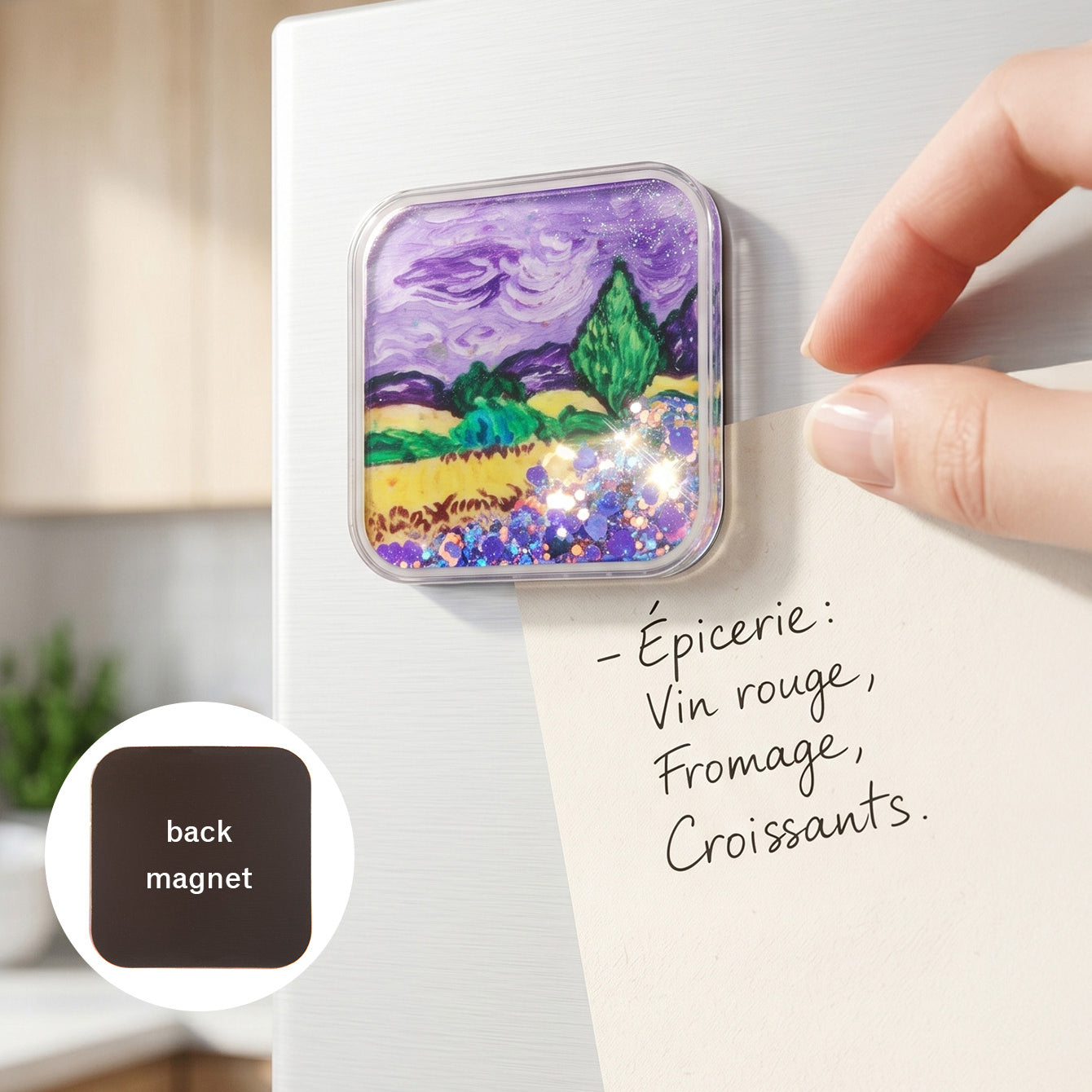 Square liquid glitter shaker fridge magnet CZ-FM-AC-000044