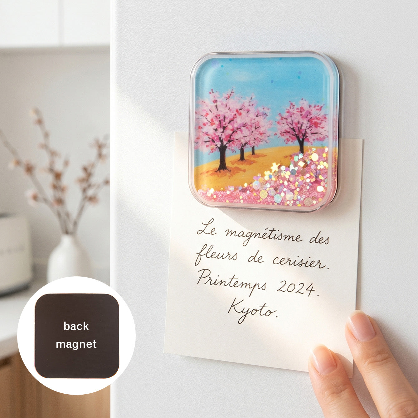Square liquid glitter shaker fridge magnet CZ-FM-AC-000045