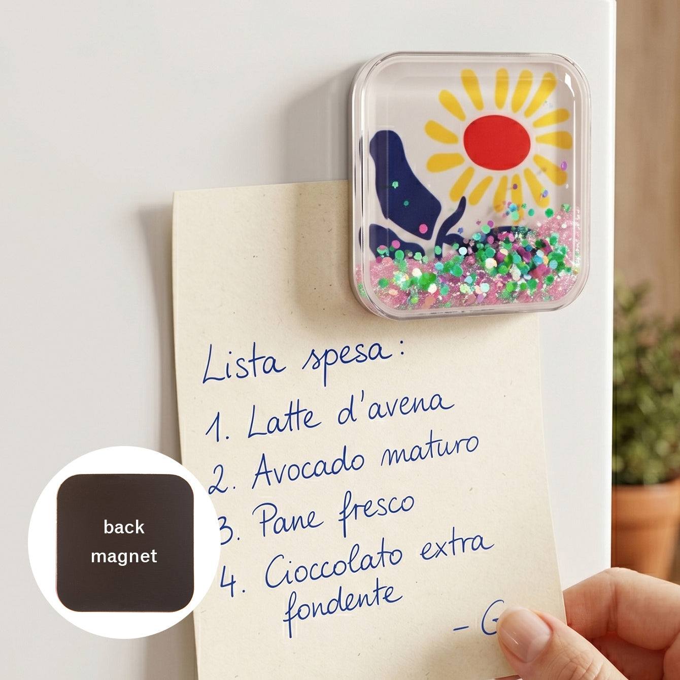Square liquid glitter shaker fridge magnet CZ-FM-AC-000046