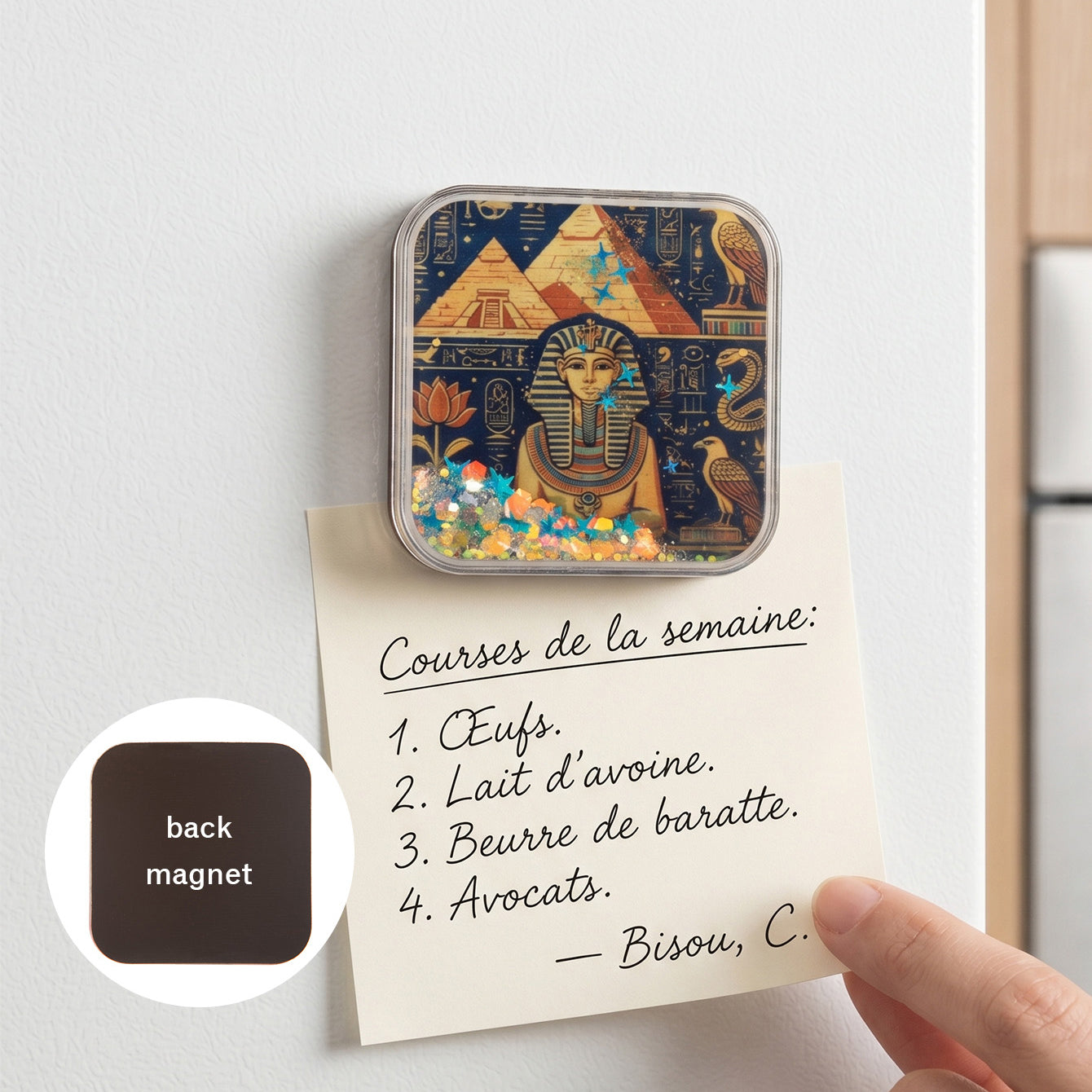 World travel liquid glitter shaker fridge magnet Egypt design