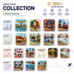 World travel collection liquid glitter fridge magnets
