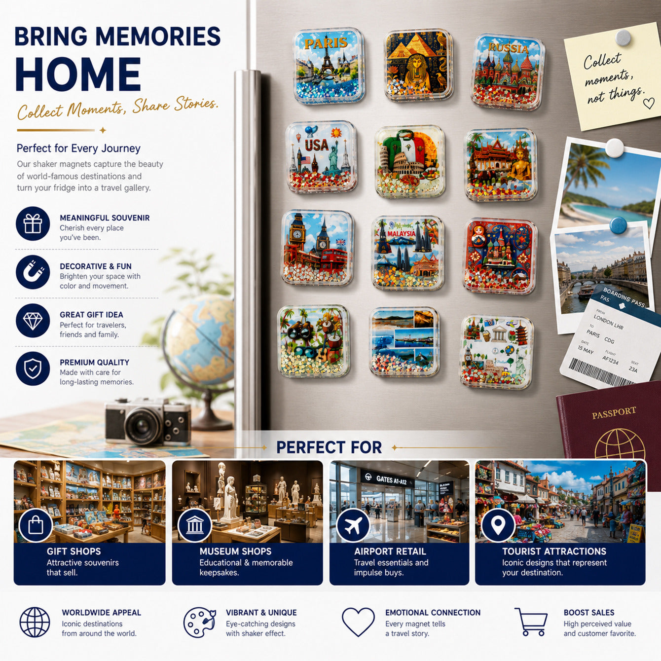World travel liquid shaker magnets retail applications