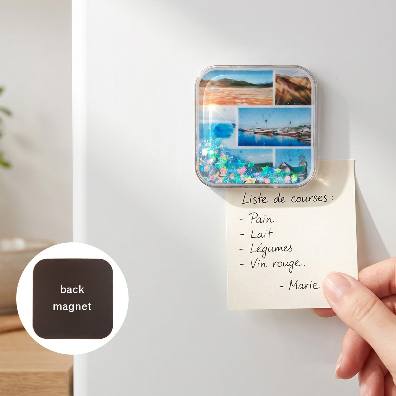 CZ-FM-AC-000050 world travel liquid glitter shaker fridge magnet