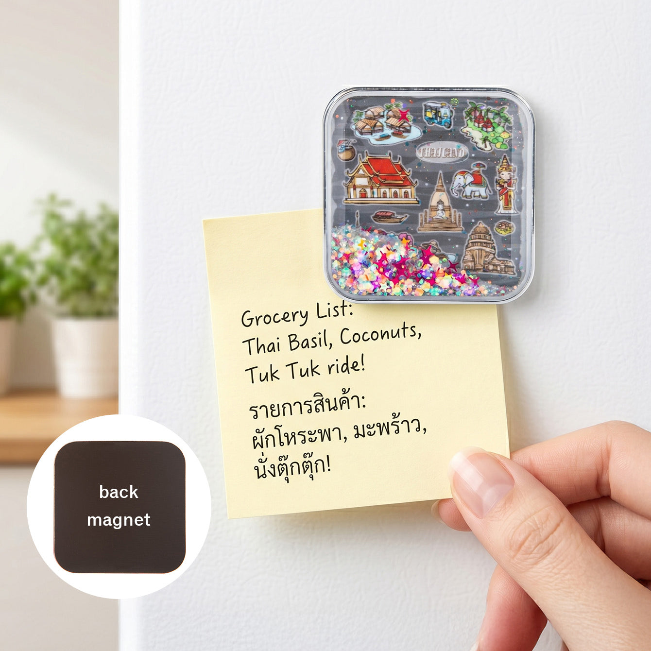 CZ-FM-AC-000052 world travel liquid glitter shaker fridge magnet