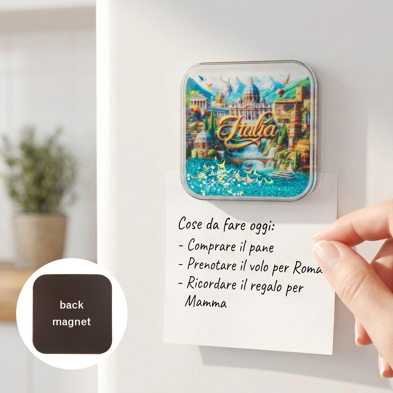 CZ-FM-AC-000054 world travel liquid glitter shaker fridge magnet
