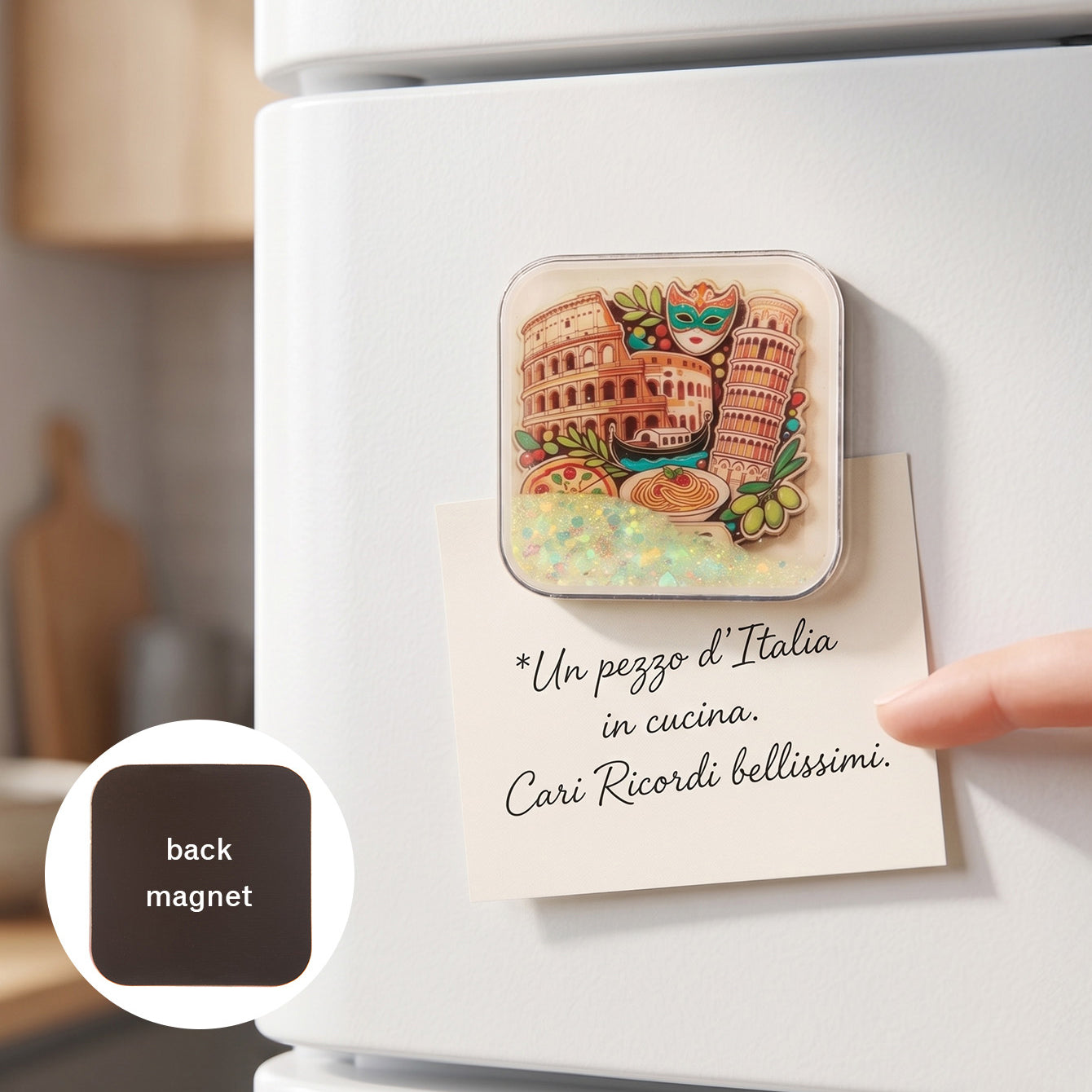 CZ-FM-AC-000057 world travel liquid glitter shaker fridge magnet