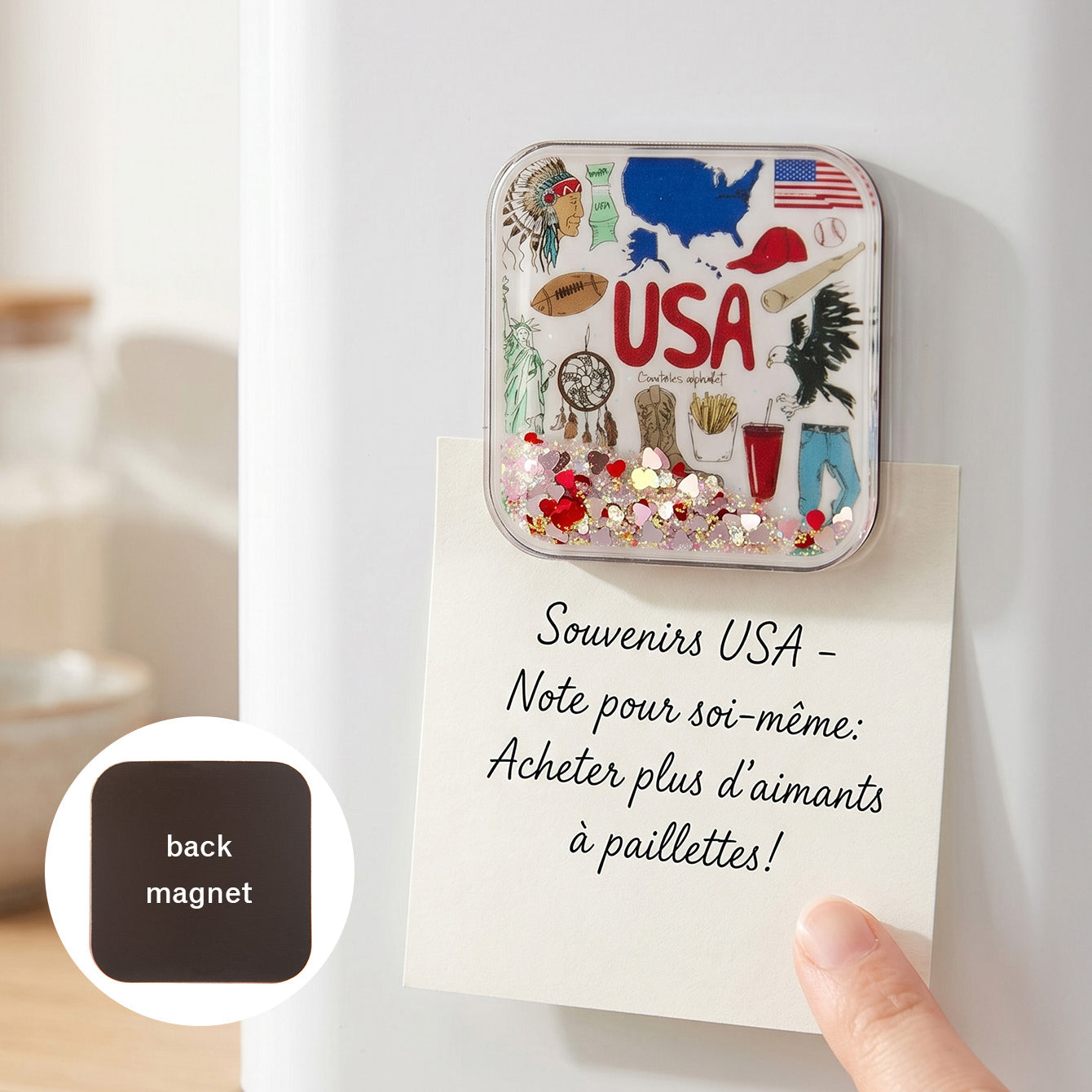 CZ-FM-AC-000058 world travel liquid glitter shaker fridge magnet