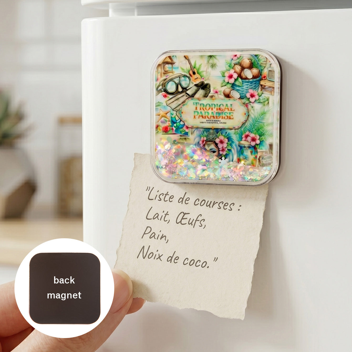 CZ-FM-AC-000060 world travel liquid glitter shaker fridge magnet