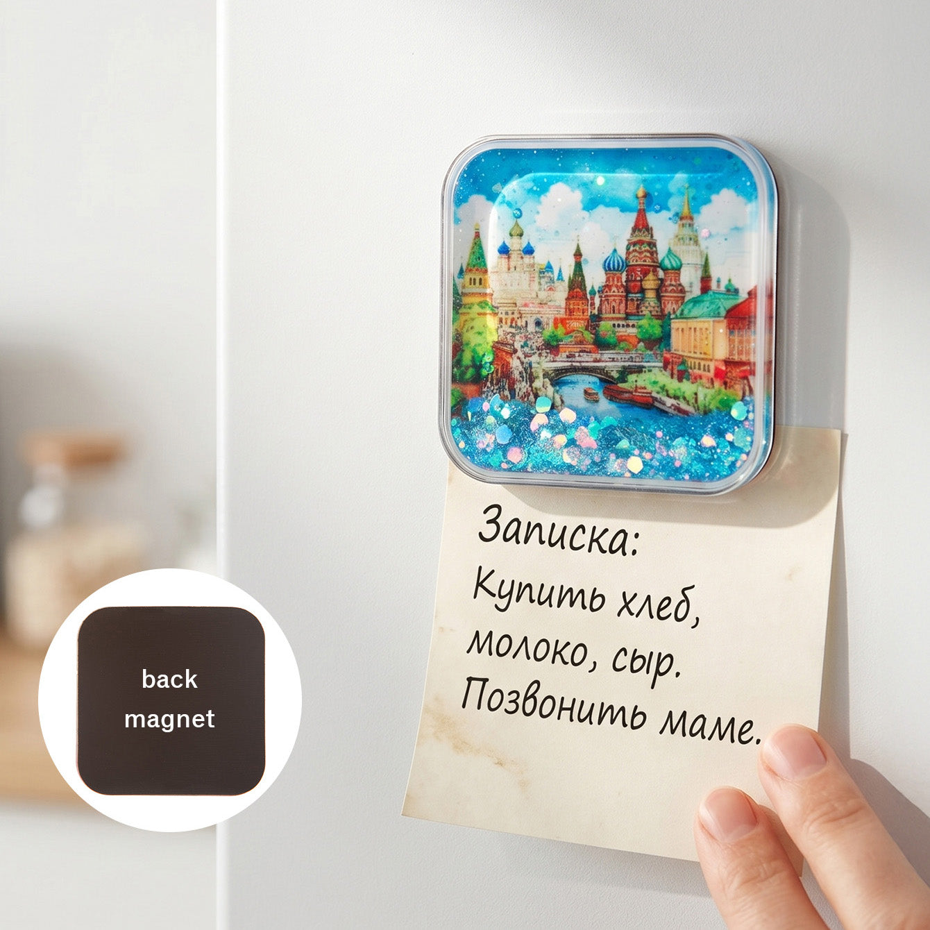 CZ-FM-AC-000061 world travel liquid glitter shaker fridge magnet