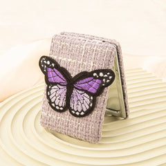 3D Butterfly Rectangle Compact Mirror Tweed Fabric Folding Pocket Mirror Portable Metal Dual Sided Makeup Vanity Mirror