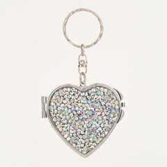 Rhinestone Heart-Shaped Compact Mirror Keychain, Sparkly Double-Sided Folding Makeup Mirror with 95% High Reflectivity, Portable Pocket Mirror for Purse/Keys, Gift for Women & Girls