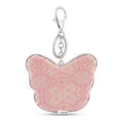 Butterfly Shaped Compact Mirror Keychain for Women & Girls, Double-Sided Makeup Mirror with Song Brocade Fabric Cover, Portable Butterfly Pocket Mirror with Glass Mirror & Key Ring for Travel and Daily Use