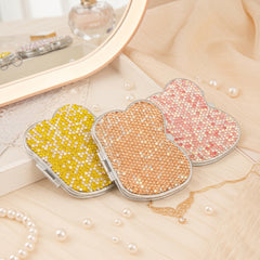 Sparkling Scalloped Heart Rhinestone Compact Mirror - Silver Electroplated Metal Double-Sided Folding Pocket Vanity Mirror with Crystal Rhinestones & HD Glass for Purse, Travel, Wedding Favors & Gifts 💖💎✨