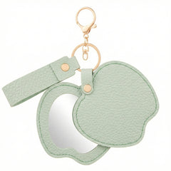 Litchi Grain PU Leather Apple-Shaped Compact Mirror Keychain - Multi-Color Cute HD Swivel Folding Double-Sided Travel Mirror