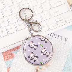 Cute Panda Keychain Compact Mirror Round Folding Pocket Mirror with Lobster Clasp Plastic Frame Dual Sided Makeup Mirror