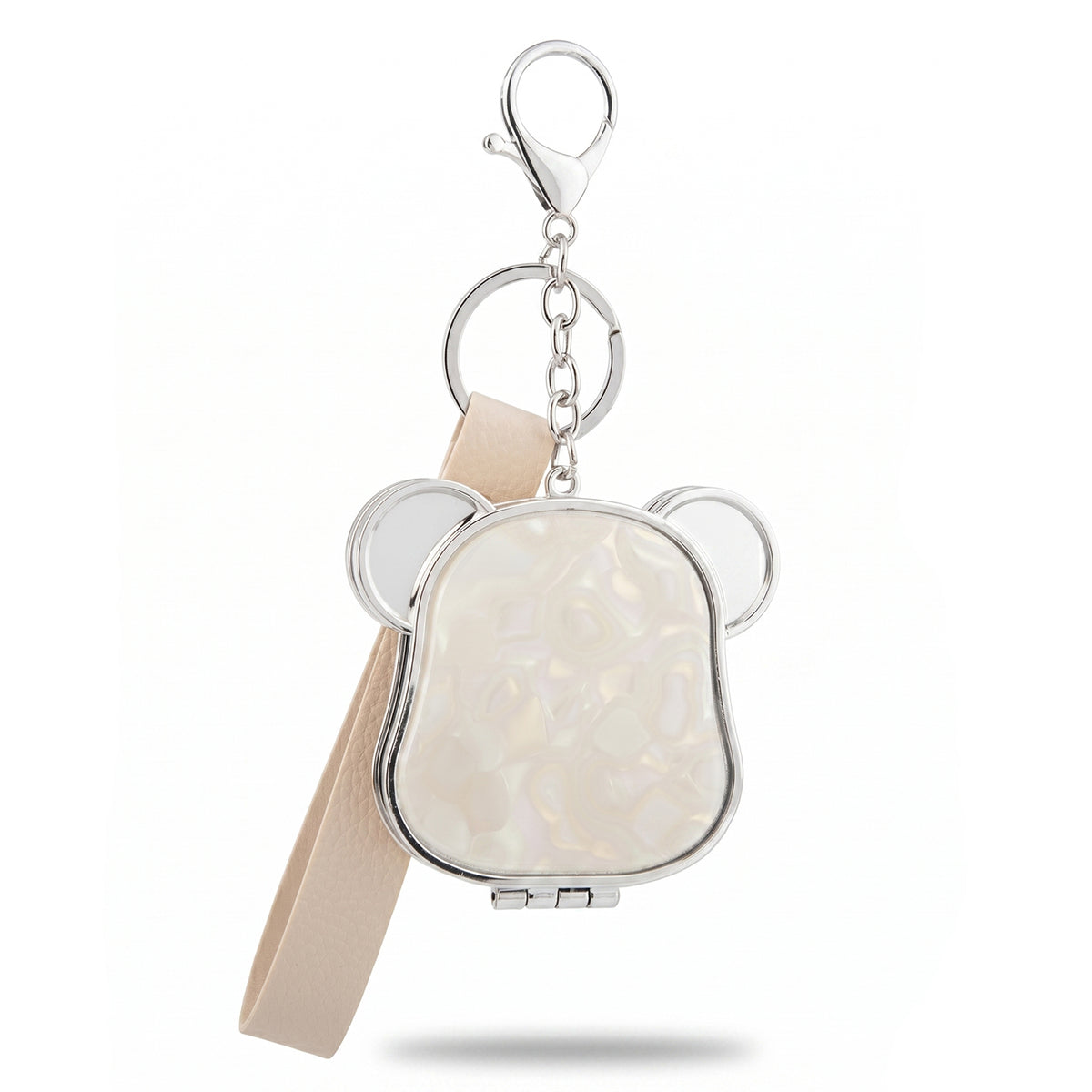 Cute Dog Head Pearl Swirl Acetate Compact Mirror Keychain with Leather Wrist Strap, Double-Sided Folding Makeup Mirror with 95% High Reflectivity Lens, Portable Pocket Mirror for Purse & Travel, Sweet Gift for Women & Teen Girls