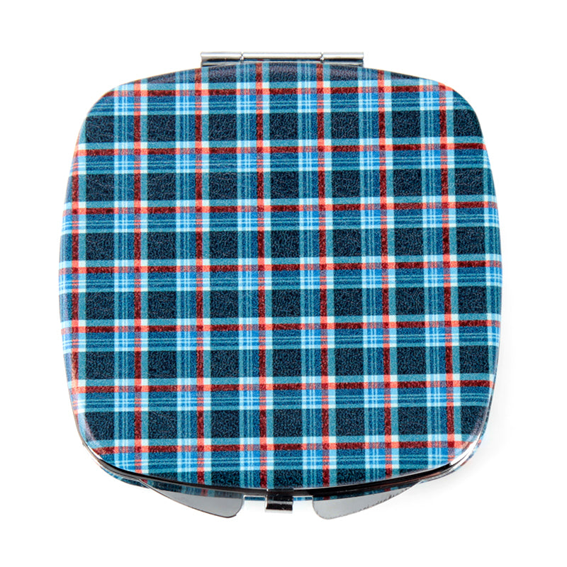 Plaid Double-Sided Compact Mirror, Portable Pocket Makeup Mirror with 1X/2X Glass Mirror, Stylish Checkered Design for Women, Travel, Purse & Daily Touch-Ups