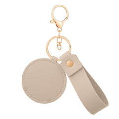 Mini Round PU Leather Compact Mirror Keychain - Multi-Color Cute HD Single-Sided Swivel Folding Travel Pocket Mirror